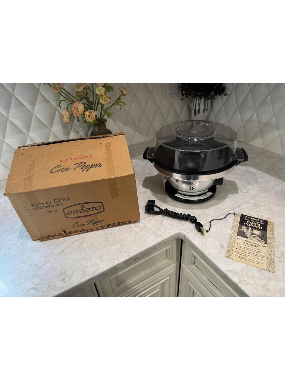 Vintage Presto Automatic Corn Popper CPA4 Popcorn Maker w/ Original Box & Manual